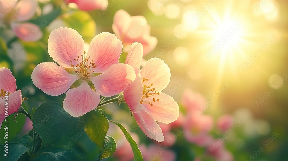 Pink flowers blooming in sunlight. Pink flowers blooming in sunlight.