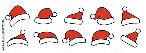Set of Santa Claus hats isolated on white background, vector illustration