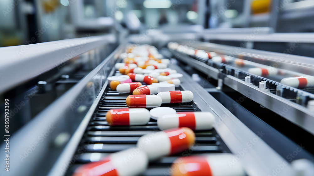 A pharmaceutical research lab with automated pill production machinery. A pharmaceutical research lab with automated pill production machinery.
