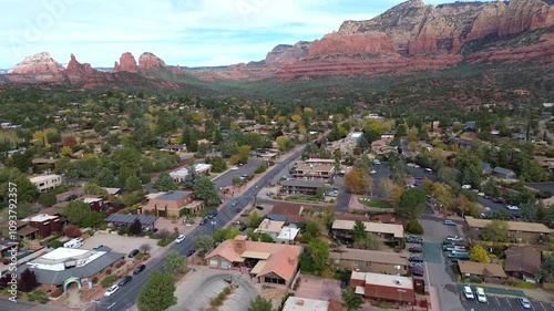 Aerial Views of Downtown Sedona, Arizona, America, USA.