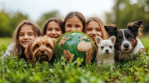 Animal rights activists celebrate world animal day with kids and pets in a green park environment inspiring change