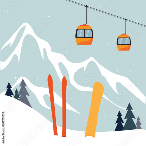 ski lift in the mountains. illustration winter view.