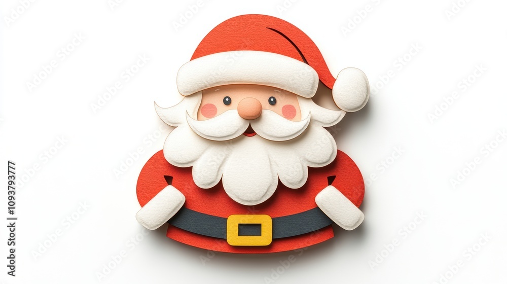 Whimsical Santa Claus Character with Red Hat and Big Beard in Paper Cut-Out Style for Festive Holiday Decorations and Seasonal Celebrations Whimsical Santa Claus Character with Red Hat and Big Beard in Paper Cut-Out Style for Festive Holiday Decorations and Seasonal Celebrations