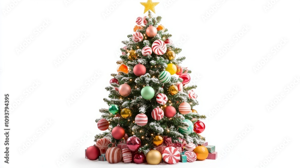christmas tree and decorations isolated on white christmas tree and decorations isolated on white