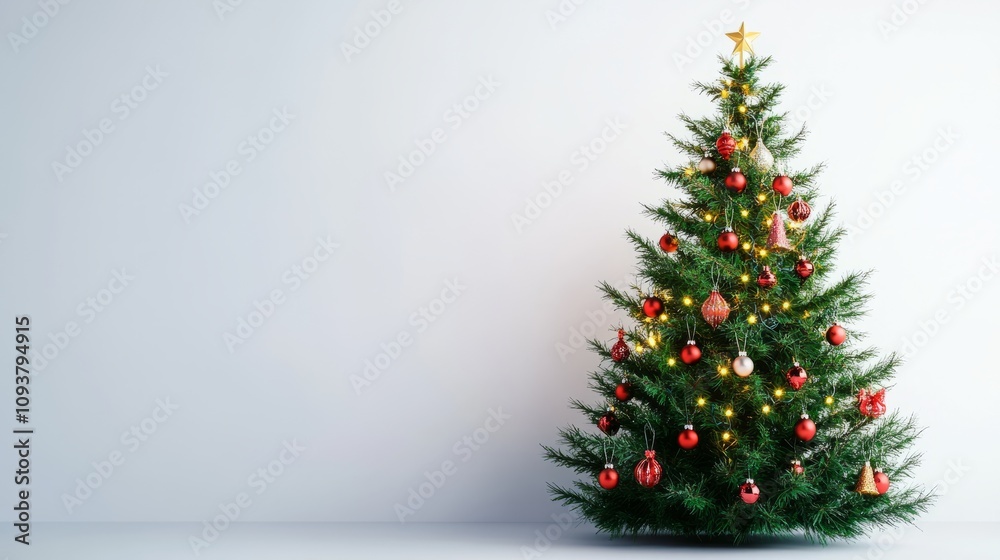 christmas tree and decorations isolated on white christmas tree and decorations isolated on white