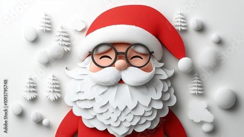 Bright and Cheerful Santa Claus Character Against a Pure White Background with Festive Elements, Perfect for Christmas Celebrations and Holiday Decorations