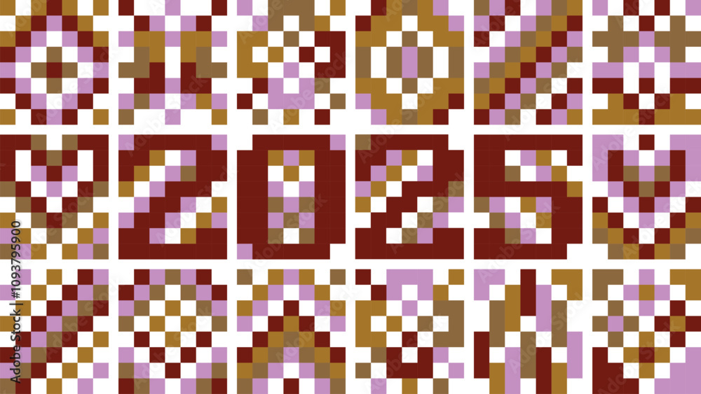 Fototapeta premium 2025 in colorful pixelated pattern background, vector