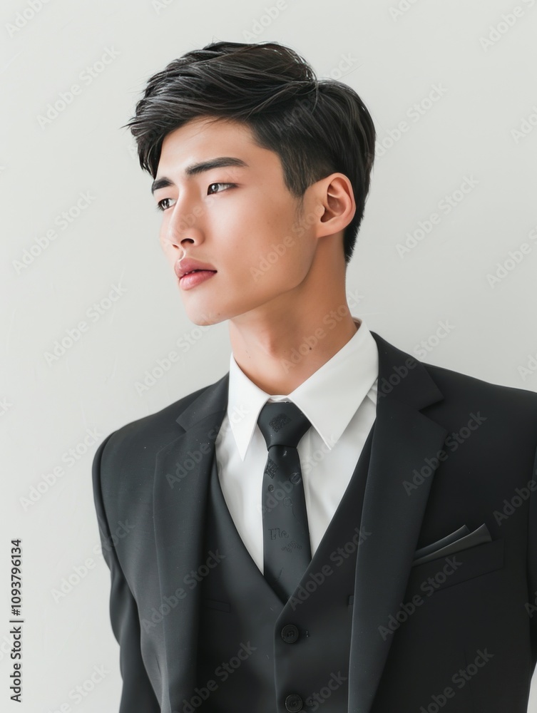 A Stylish Young Man Dressed in a Formal Attire Posing Elegantly with Confidence and Groomed Features A Stylish Young Man Dressed in a Formal Attire Posing Elegantly with Confidence and Groomed Features