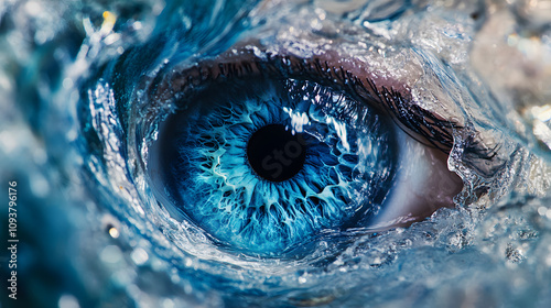 A radiant ocean-blue eye with swirling patterns that mimic the waves of the sea.
