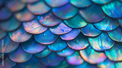 A shimmering mermaid-scale pattern in iridescent blues greens and purples. photo