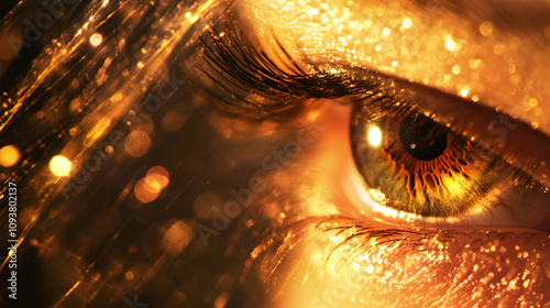 A warm amber eye with deep golden undertones and radiant streaks of light. photo