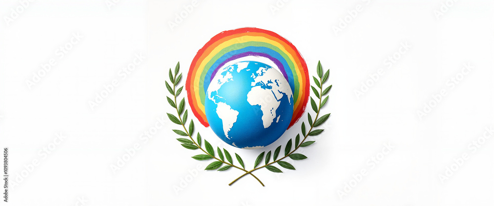 Globe with rainbow and olive branches symbolizing peace Globe with rainbow and olive branches symbolizing peace