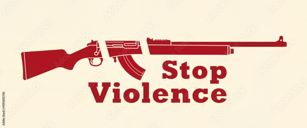 Stop violence message with red gun silhouette Stop violence message with red gun silhouette