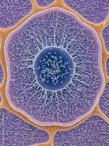 A micrograph of mast cells degranulating releasing a burst of histamine into the surrounding tissue photo