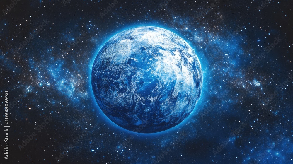 Fototapeta premium Beautiful Earth Viewed from Space Surrounded by Vibrant Stars and Galaxies, Symbolizing the Vastness of the Universe and Our Planet's Unique Perspective