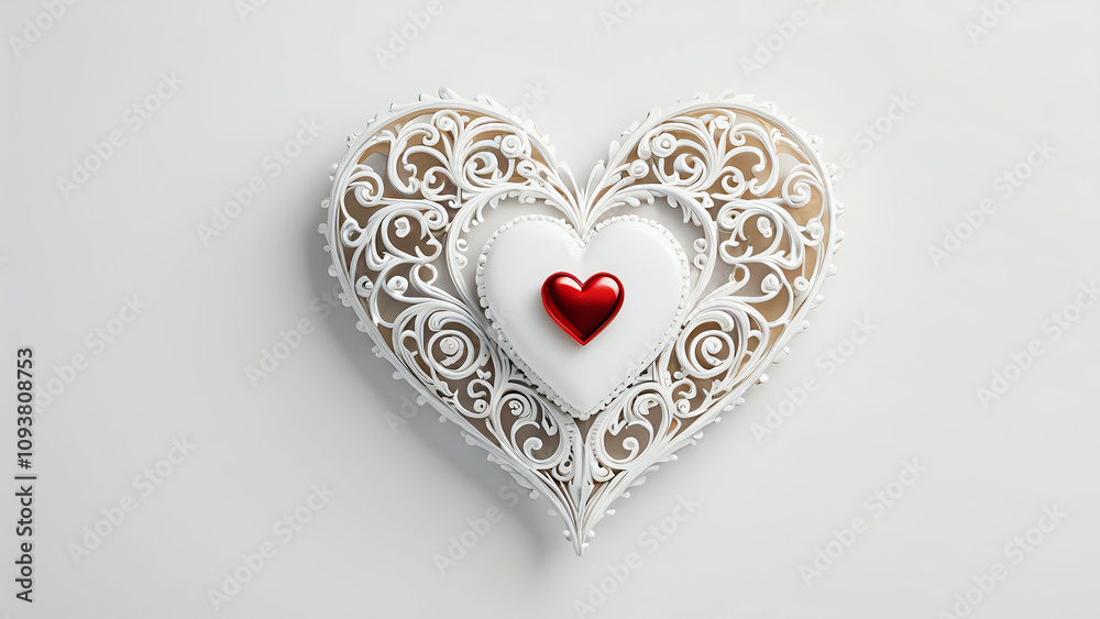 valentines day card, luxury carved red and white hearts, happy Valentine's Day, greeting card, header of web, banner, wedding design on white background valentines day card, luxury carved red and white hearts, happy Valentine's Day, greeting card, header of web, banner, wedding design on white background