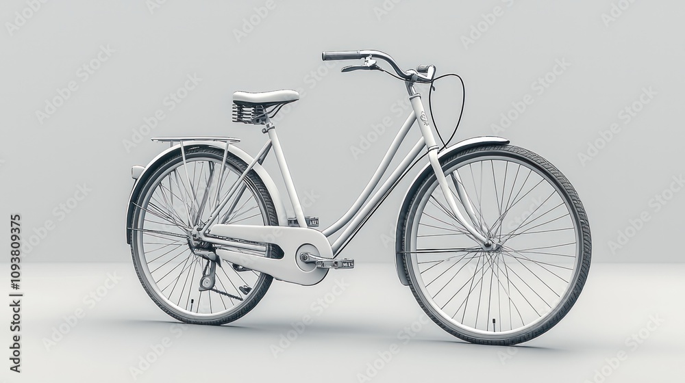 A clean, white bicycle on a plain white background. A clean, white bicycle on a plain white background.