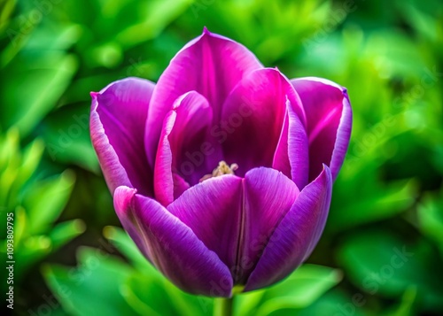 Captivating Drone Photography of a Violet Tulip Head Against a Lush Green Background, Showcasing Nature's Beauty and Vibrant Colors in a Unique Perspective