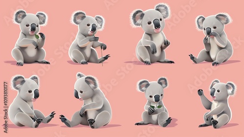 A collection of cartoon koalas in different poses. photo