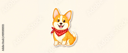 Smiling corgi with bandana, cute pet sticker illustration