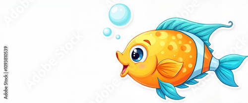 Vibrant tropical fish blowing bubbles, cute pet sticker  photo