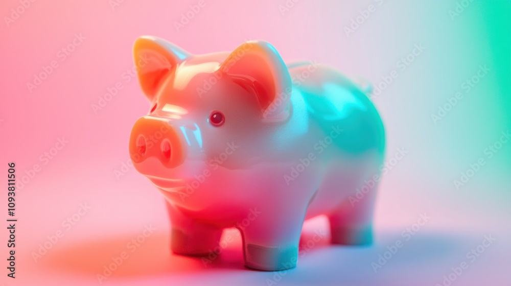 Piggy bank on a vibrant pink and blue background. Piggy bank on a vibrant pink and blue background.