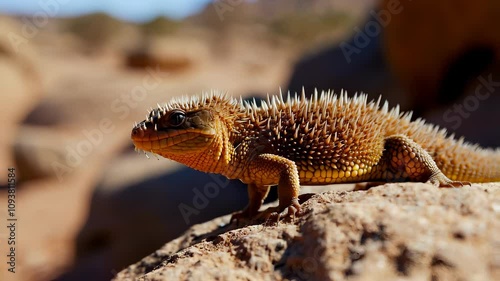 A Thorny Desert Lizard Basking in the Sun  A Close Up Photography of a Spiny Lizard in its Natural Habitat photo