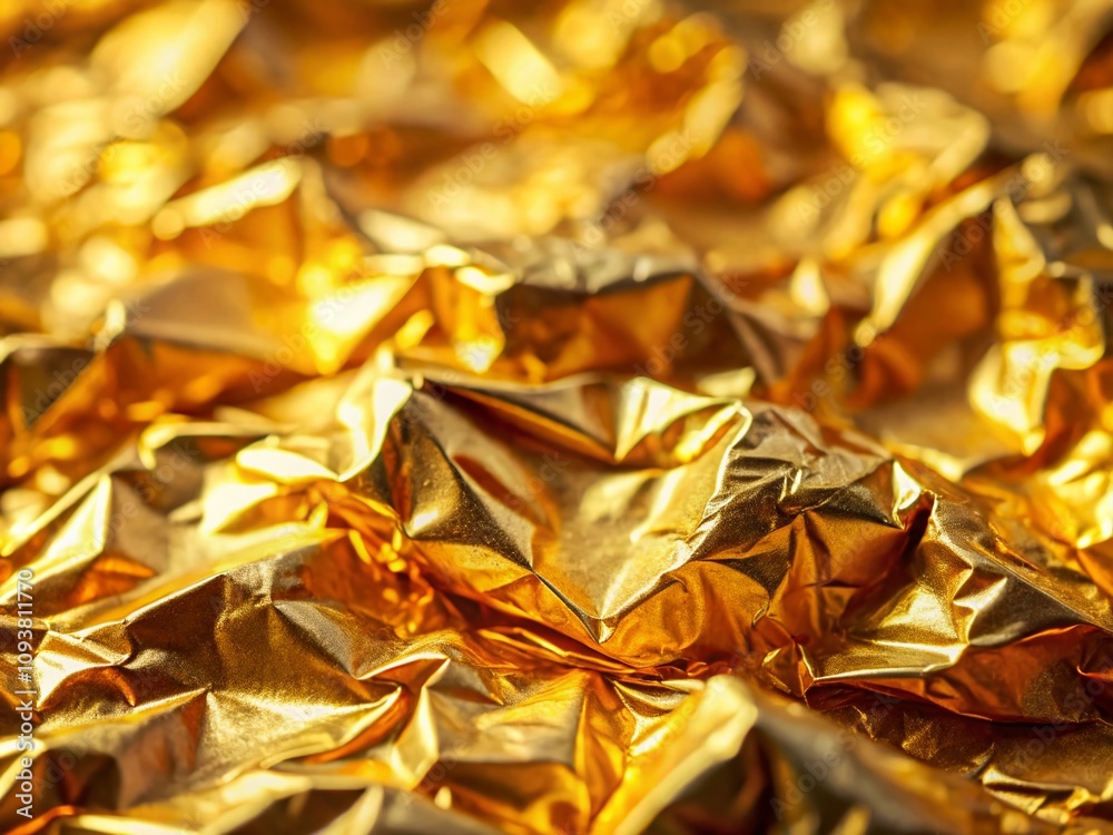 Captivating Golden Metallic Foil with Shiny Crinkled Texture, Perfect for Luxury Packaging and Stylish Backgrounds in High-End Product Photography Captivating Golden Metallic Foil with Shiny Crinkled Texture, Perfect for Luxury Packaging and Stylish Backgrounds in High-End Product Photography