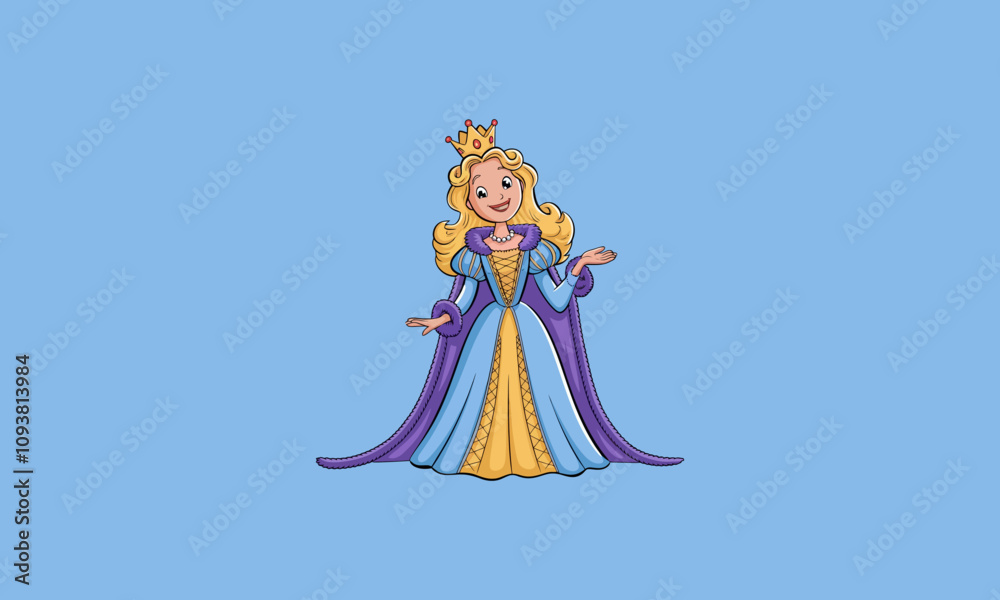 Elegant queen in royal dress with crown and cape Elegant queen in royal dress with crown and cape