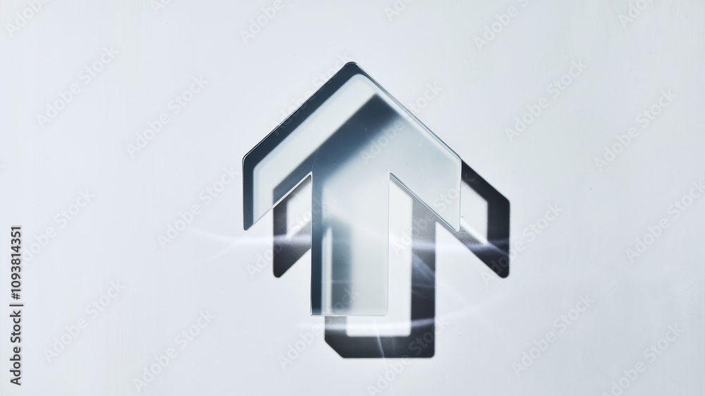 Fototapeta premium Stylized upward arrow logo in a modern design, reflecting light, creating a dynamic and energetic feel.