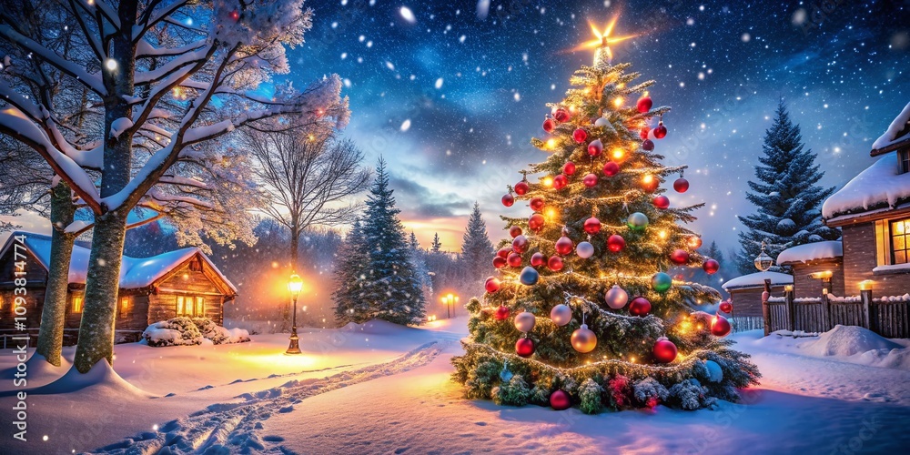 Captivating Long Exposure Scene of Christmas Eve and New Year Decorations with Twinkling Lights, Festive Ornaments, and a Magical Atmosphere for Holiday Celebrations Captivating Long Exposure Scene of Christmas Eve and New Year Decorations with Twinkling Lights, Festive Ornaments, and a Magical Atmosphere for Holiday Celebrations