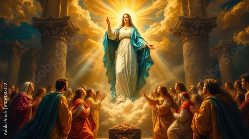 Immaculate Feast of the Assumption of the Virgin Mary Celebrated by Devotees. Generative AI