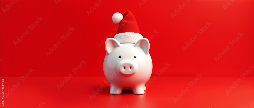 A cheerful piggy bank wearing a Santa hat stands against a vibrant red background, symbolizing holiday savings and festive budgeting. Perfect for holiday finance and Christmas savings themes.
A cheerful piggy bank wearing a Santa hat stands against a vibrant red background, symbolizing holiday savings and festive budgeting. Perfect for holiday finance and Christmas savings themes.