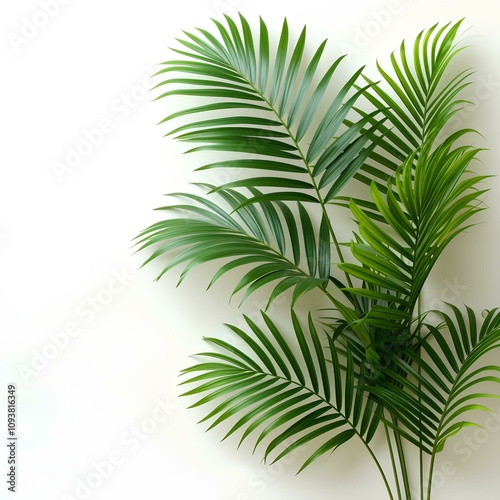 Palm leaves on light background with copy space. AI generate illustration