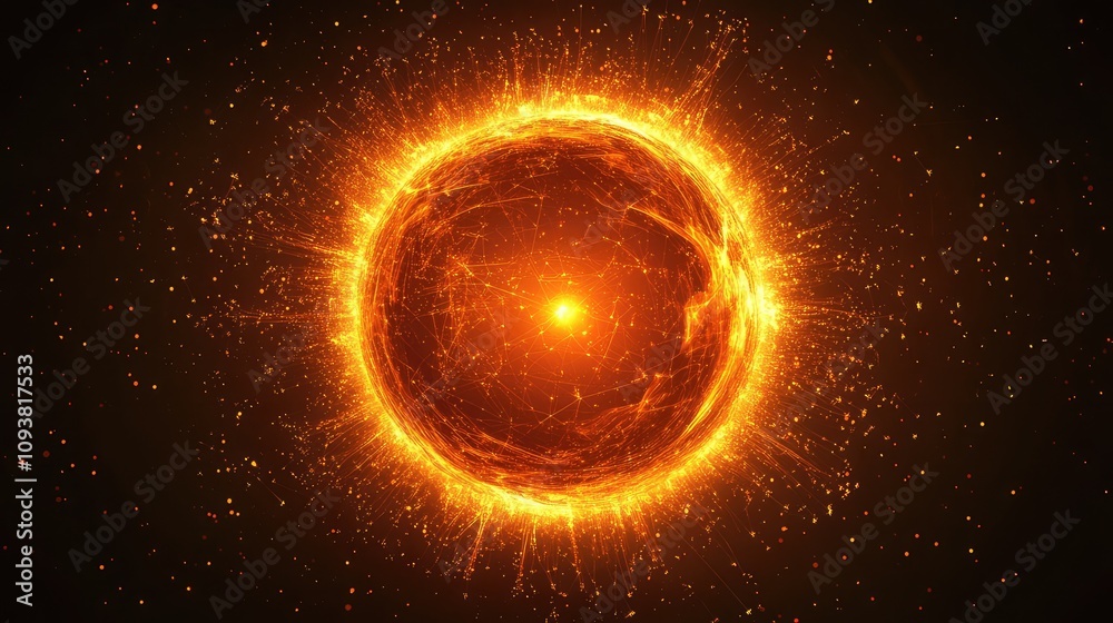 Fototapeta premium Fiery Abstract Representation of a Sun with Radiating Energy and Dynamic Effects, Creating a Powerful Celestial Visualization for Creative Projects