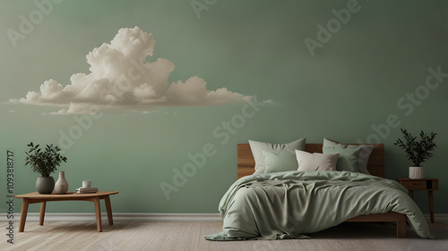 modern badroom with green color and cloud paint photo