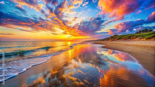Captivating Morning Sunrise Over South Beach at Martha's Vineyard, Showcasing Vibrant Colors and Serene Waves, Perfect for Travel Inspiration and Coastal Relaxation Themes