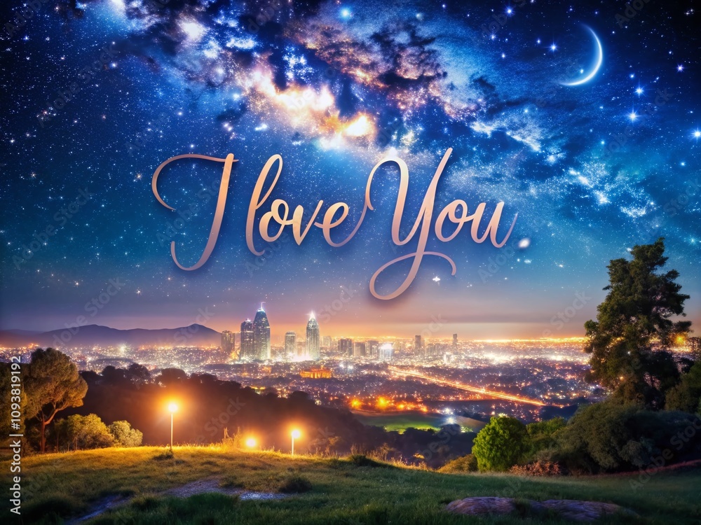 Captivating Night Photography Featuring 'I Love You' in Artistic Font Style Illuminated Against a Starry Sky for Romantic and Emotional Visuals Captivating Night Photography Featuring 'I Love You' in Artistic Font Style Illuminated Against a Starry Sky for Romantic and Emotional Visuals