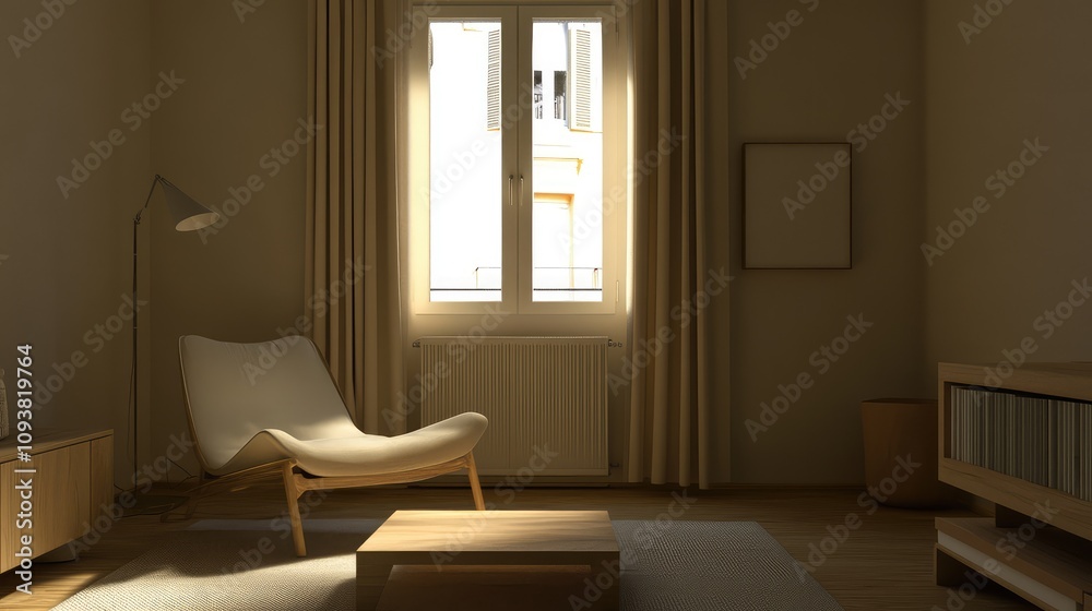 Bright and Minimalist Living Room with Natural Light, Cozy Furniture, and Neutral Decor Creating a Calm and Inviting Atmosphere for Relaxation and Leisure Bright and Minimalist Living Room with Natural Light, Cozy Furniture, and Neutral Decor Creating a Calm and Inviting Atmosphere for Relaxation and Leisure
