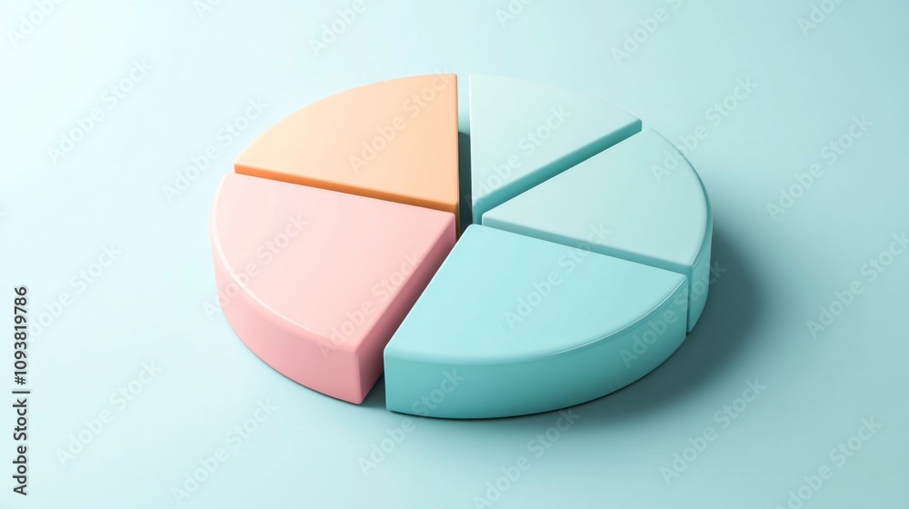 Obraz premium Colorful Pie Chart Representing Data Segmentation on a Soft Blue Background Ideal for Business Presentations and Educational Illustrations