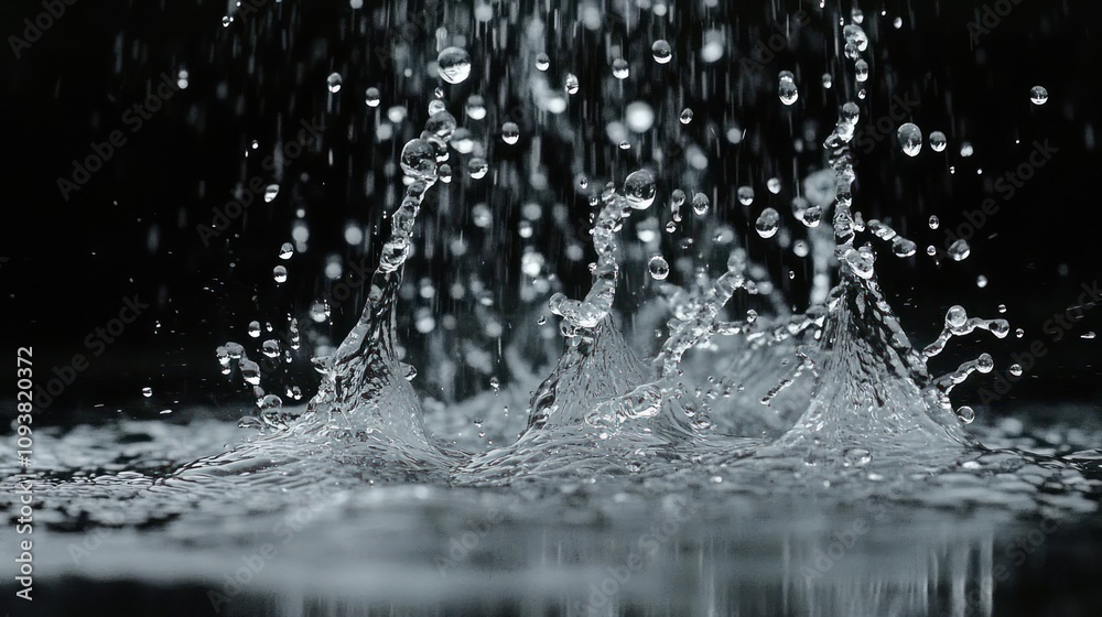 Water droplets splashing on dark surface. Water droplets splashing on dark surface.