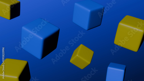 3d blue and yellow cubes on a blue background