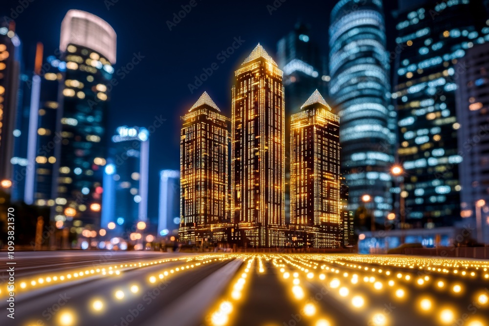 A dynamic cityscape at night, overlaid with transparent digital analytics charts tracking urban activity A dynamic cityscape at night, overlaid with transparent digital analytics charts tracking urban activity