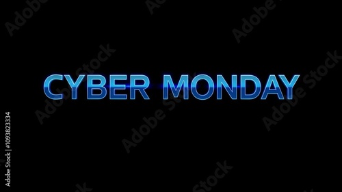 Sleek blue and silver Cyber Monday text on dark backdrop, high-tech shopping event concept, isolated, retail