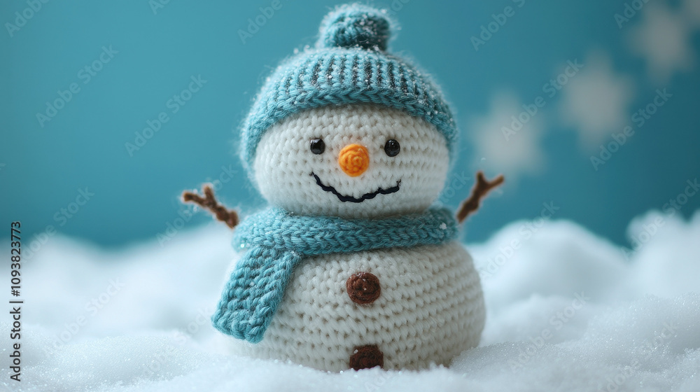 New Year background knitted snowman on snow New Year background knitted snowman on snow