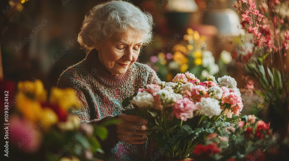 senior person with flowers senior person with flowers