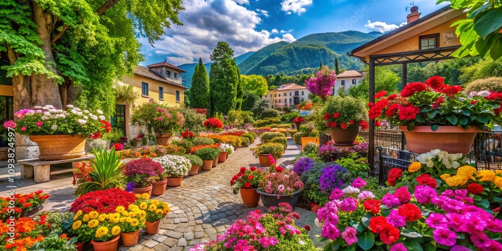 Naklejka premium Captivating Product Photography of Garden Elements from I Giardini di Piazza Dante in Trento, Showcasing Nature's Beauty and Serene Ambiance for Marketing and Promotional Use