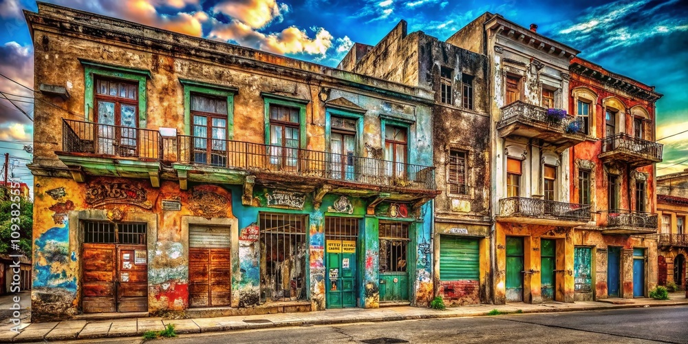 Fototapeta premium Captivating Retro Grunge Architecture: A Fusion of Vintage Design and Urban Aesthetics in Architectural Photography