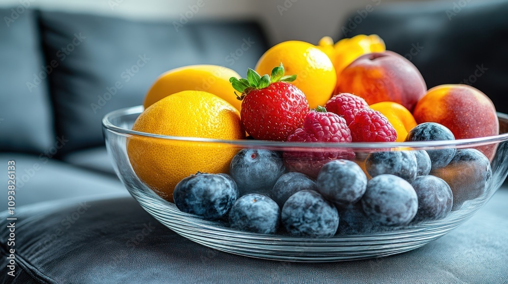 Fresh fruit in a glass bowl. Fresh fruit in a glass bowl.