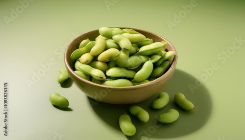 Wallpaper Mural Fresh Edamame in a bowl on Pastel olive green background Torontodigital.ca